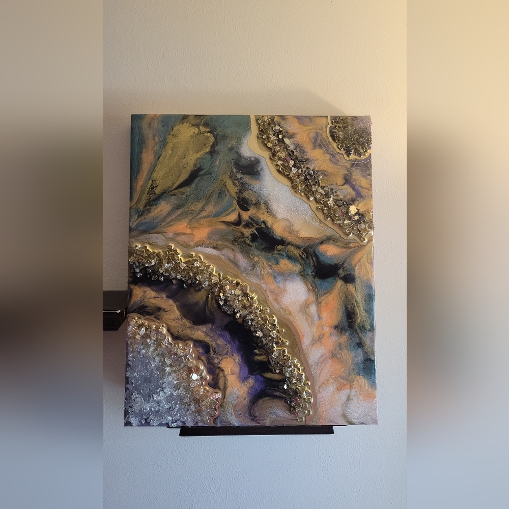Geode inspired epoxy resin art and crystals! Original and signed!